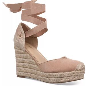 NWT Melindaa Espadrille Wedge High Heel Sandals in Nude Micro 7.5